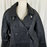 Vintage Workers For Freedom London Black Leather Double Breasted Coat Womens 16