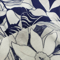 Vintage Wamsutta OTC Hibiscus Blue Hawaiian Print Fabric 3.5 Yards Material Navy