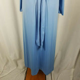 Vintage 70s Long Pleated Plunge Maxi Goddess House Dress Womens S 5 Pale Blue