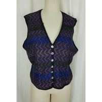 Vintage Talbots Wool Button Up Knit Sweater Vest Herringbone Striped Womens L