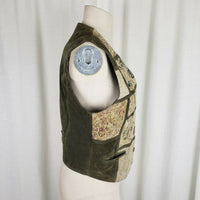 Leather Sound Pig Suede Patchwork Vest Buckle Back Womens S Boho Hippie Country