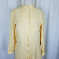 Vintage Casi Yellow Silk Full Button Up Shirt Dress Jumper Womens 6 Long Sleeve