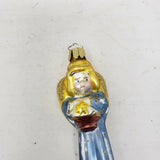 Vintage Painted Glass Figural Blue Angel Christmas Ornaments Long Icicle Shape