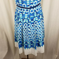 Adrianna Papell Summer Tank Pleated Twirl Satin Dress Womens 8 Cobalt Floral
