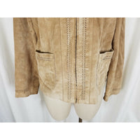 B.T. Limited Brushed Leather Suede Braided Trim Jacket Womens L Full Zip Up