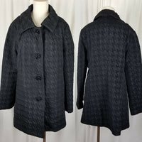 Laura Ashley Black Houndstooth Woven Short Button Up Peacoat Jacket Womens XL 3D
