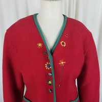 Geiger Austria Boiled Wool Embroidered Floral Jacket Blazer Womens 40 L 80s