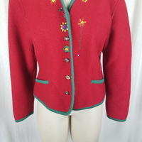Geiger Austria Boiled Wool Embroidered Floral Jacket Blazer Womens 40 L 80s