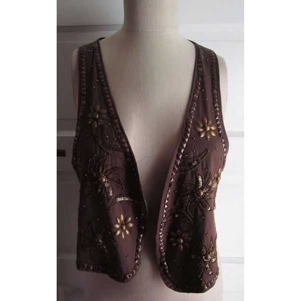NWT Leyenda Desde 78 Vest Womens L 42 Embellished Studded Wrap Open Front Boho