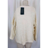 LRL Ralph Lauren Fringed Woven Knit Boho Hippie Boat Neck Sweater Womens PXS PS