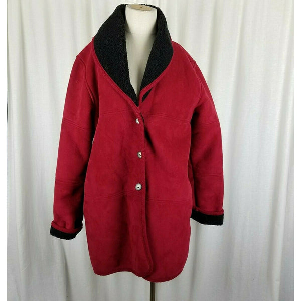 County Seat Faux Shearling Suede Sherpa Berber Fleece Shawl Collar Peacoat M Red