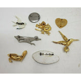 Vintage Lot of 8 Brooch Pins Birds Faux Turquoise St Labre Variety Club Japan