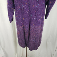 Vintage Handmade Chunky Knit Flecked Striped Sweater Sack Dress Women L Purple