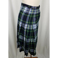 Vintage Wool Tartan Scotch Plaid Kilt Wrap Skirt Womens S Green Blue Safety Pin