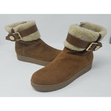 Marc Fisher Buckle Ankle Boots Faux Fur Shearling Suede Side Zip Tan Women's 7M