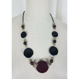 Glass Circles Flat Beads BEADED NECKLACE Contemporary Statement Piece Burgundy