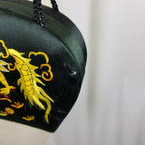 Vintage Embroidered Chinese Dragon Black Silk Handbag Purse Mirror Chinese Japan
