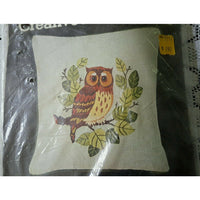 70's Sultana Wise One Owl 13" Decorative Pillow Kit Wool Crewel Yarn Fabric USA
