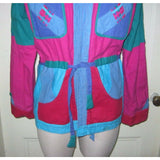 Colorblock Patchwork Quilted Wrap Open Front Belted Jacket Womens M Boho Hippie