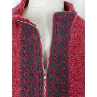 Coldwater Creek Red Berber Popcorn Fleece Ribbon Trim Zip Up Vest Red Womens L