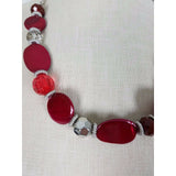 Red Ruby Colored Glass Beads BEADED NECKLACE Contemporary Statement Piece Bib