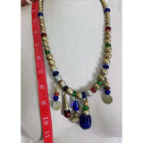 Single Strand Metal Glass Beads Pearls Gripoix Jewels Coins Gold BEADED NECKLACE