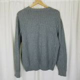 Lands End Ribbed Striped Cotton Cable Knit VNeck Sweater Mens L Gray Vintage