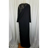 Black Side Ruched Stretch Faux Wrap Maxi Dress Lace Accents Womens 2X Plus Size