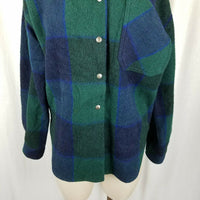 Jack Winter Buffalo Plaid Wool Flannel Snap Up Top Shirt Womens M Blue Green