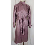 Jennifer Hill Shiny Wet Look Belted Tie Sash Long Trench Coat Womens 6 Rose Pink
