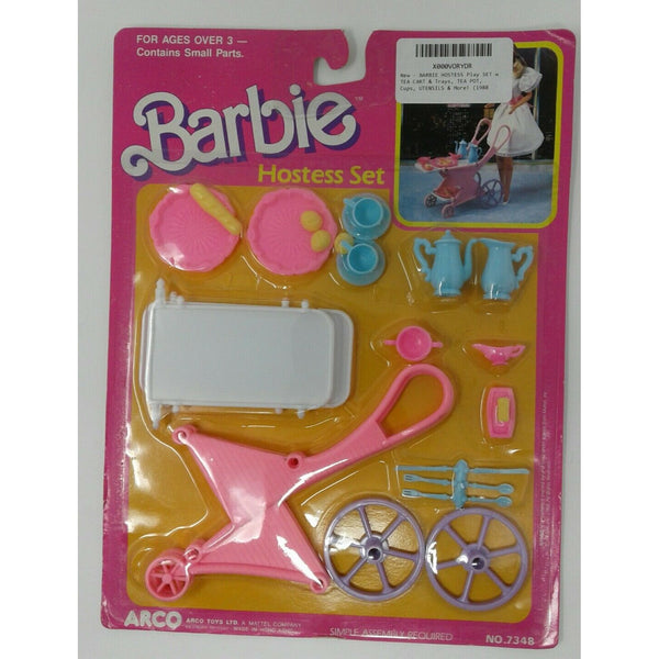 Vintage Barbie Hostess Set Tea Cart & Accessories Arco Mattel 7348 1989 NOS