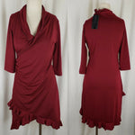 Matti Mamane Maroon Ruffled Ruched Faux Wrap Jersey Knit Dress Womens 2 M NWT