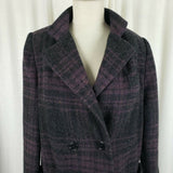 Paul Levy Purple Plaid Mohair Wool Midi Peacoat Womens M  L Vintage 80s Black