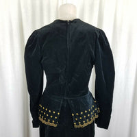 Jan Briggs Black Velvet Peplum Dress Gold Embellishments Womens 12 Vintage 80s