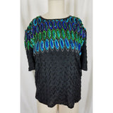 Stenay Heavily Beaded Sequined Formal Evening Top Blouse Shirt Womens L Peacock