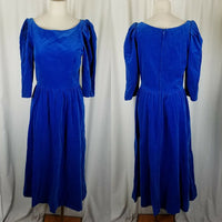 Lanz Originals Blue Velvet Fit & Flare Maxi Dress Formal Womens 14 Vintage Puff
