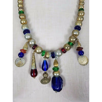 Single Strand Metal Glass Beads Pearls Gripoix Jewels Coins Gold BEADED NECKLACE