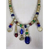 Single Strand Metal Glass Beads Pearls Gripoix Jewels Coins Gold BEADED NECKLACE