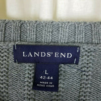 Lands End Ribbed Striped Cotton Cable Knit VNeck Sweater Mens L Gray Vintage