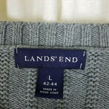 Lands End Ribbed Striped Cotton Cable Knit VNeck Sweater Mens L Gray Vintage