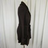 Coolwear Long Tie Sash Open Front Wrap Ribbed Cardigan Sweater Jacket Womens L