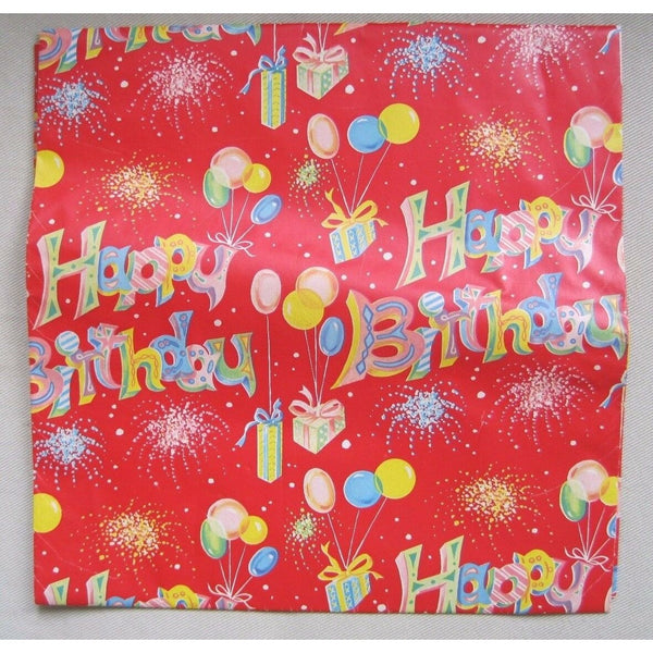 Vintage Mid Century Happy Birthday Wrapping Paper Square Gifts Balloons 1970s