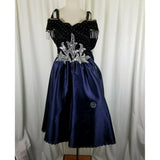 Vintage Navy Blue Velvet Chiffon Jeweled Prom Pageant Dress Junior 2XL Womens XS
