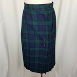 Nine to Five Wool Tartan Plaid Pleated Pinned Wrap Kilt Skirt Womens 7 Vintage