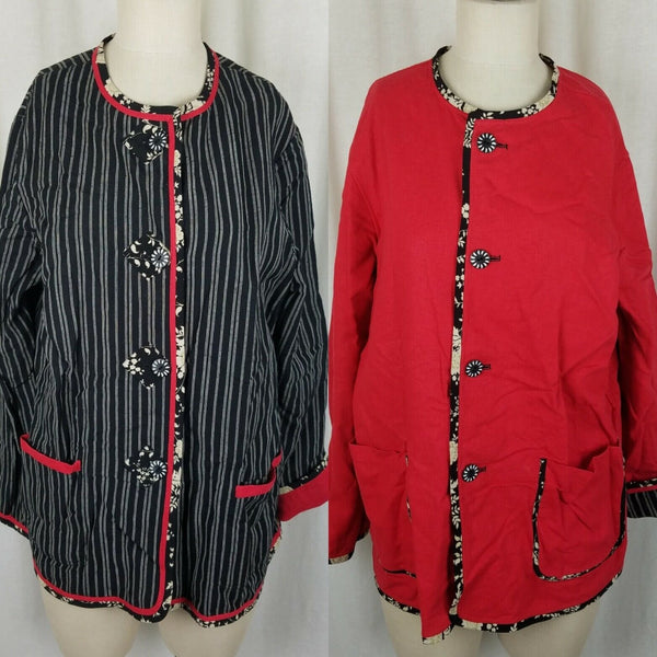 Vintage Reversible Quilted Artsy Jacket Blazer Womens L Handmade Black Red 90s