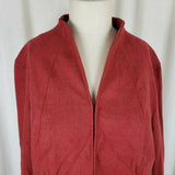 Winter Silks Open Front Collarless Sweater Jacket Womens XL Rust Asian Mock Neck
