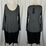 Matti Mamane Jersey Knit Sack Dress Black Gray Colorblock Scoop Neck Womens S