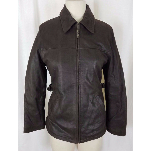 Oakwood Classic Brown Leather Full Zip Up Half Belted Insulated Jacket Womens S