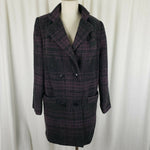 Paul Levy Purple Plaid Mohair Wool Midi Peacoat Womens M  L Vintage 80s Black