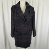 Paul Levy Purple Plaid Mohair Wool Midi Peacoat Womens M  L Vintage 80s Black
